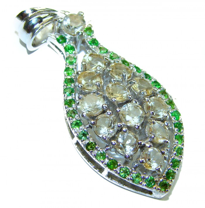 Monica 10.8 carat Citrine Emerald .925 Sterling Silver handmade Statement pendant - photo 1