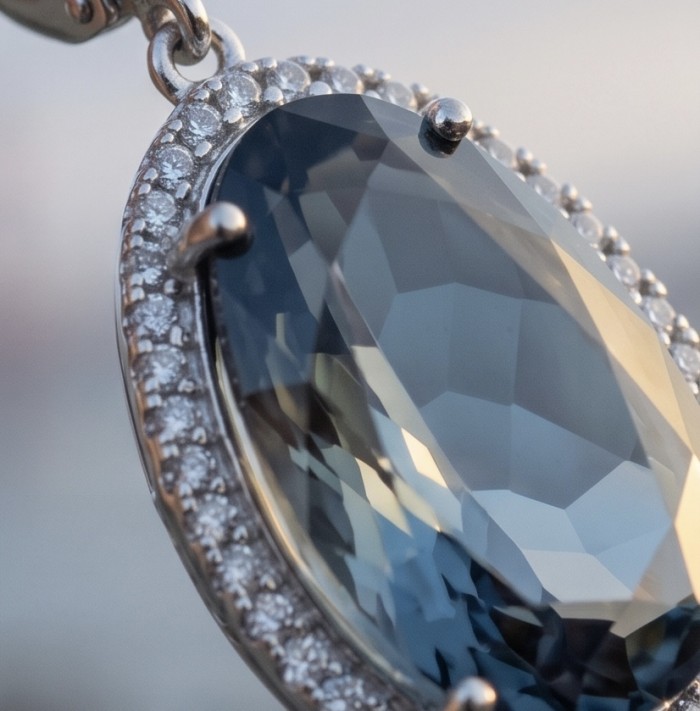 Stella 14.9 carat authentic London Blue Topaz .925 Sterling Silver Handcrafted Earrings - Close-up of Stella 14.9 carat London Blue Topaz in .925 sterling silver