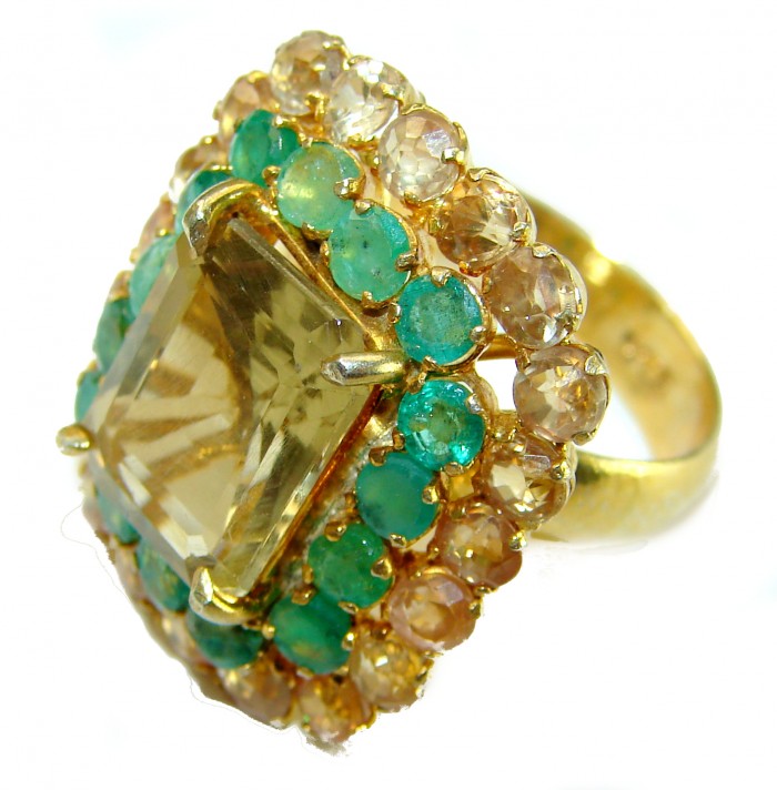 Vintage design - 17.5 carat Champagne Smoky Topaz 18K Gold over .925 Sterling Silver Ring size 7 1/4 - photo 1