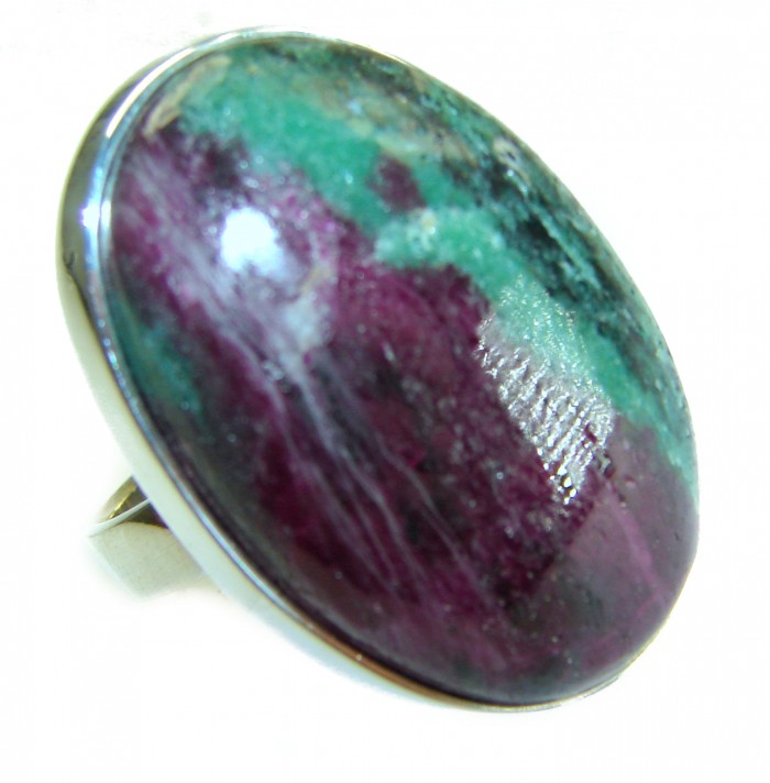 Authentic Ruby in Zoisite .925 Sterling Silver handmade Cocktail Ring s. 8 adjustable - Close-up of Ruby in Zoisite .925 Sterling Silver handmade ring.