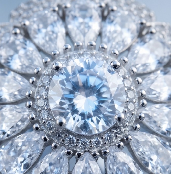 Giovanna - Precious 14.5 carta White Topaz rhodium over .925 Sterling Silver Statement ring size 7 1/4 - Stone close-up of Giovanna White Topaz ring with rhodium over .925.