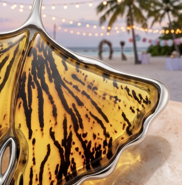 Calla Lily Prehistoric Authentic Butterscotch Baltic Amber .925 Sterling Silver beautifully handcrafted Pendant - Close-up of amber stone detail in Calla Lily jewelry piece.