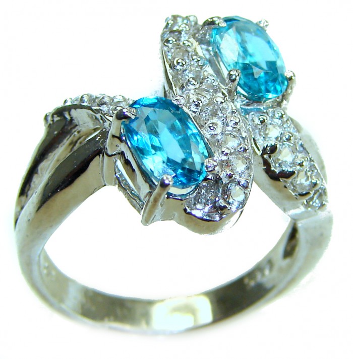 6.5 carat Swiss Blue Topaz .925 Sterling Silver handmade Ring size 7 3/4 - photo 2