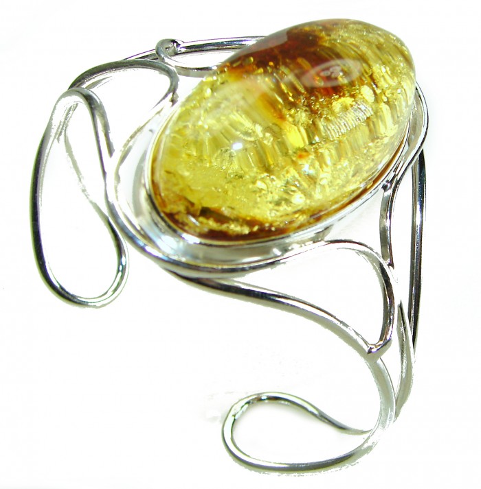 Modern Design Genuine AAAAA QUALITY Baltic Amber .925 Sterling Silver handamde Bracelet / Cuff - photo 2
