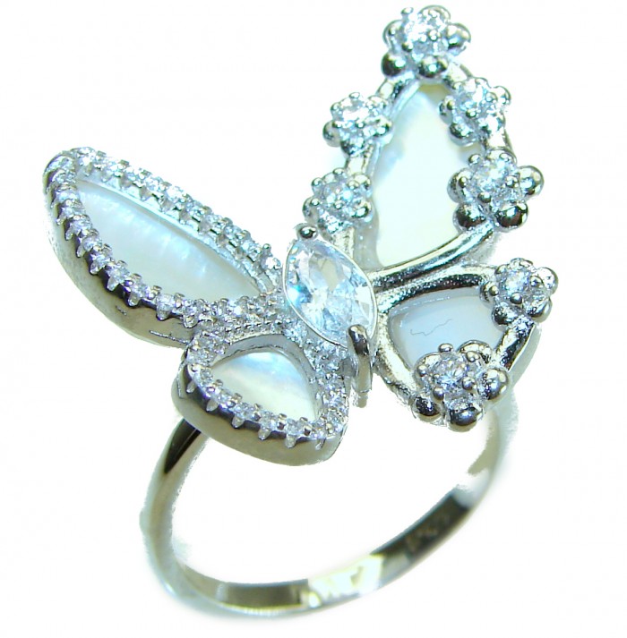 White Butterfly Blister Pearl .925 Sterling Silver brilliantly handcrafted ring s. 7 1/4 - photo 2