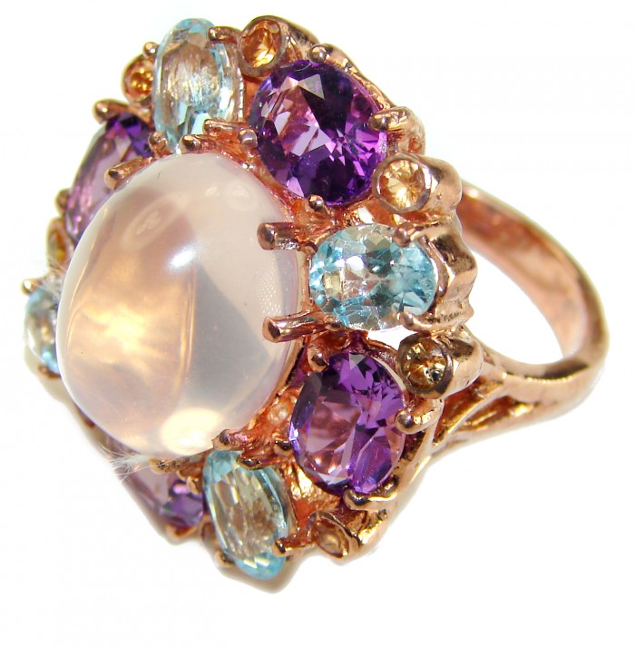 Pink Dream Authentic 8.5 carat Brazilian Rose Quartz 18K Rose Gold over .925 Sterling Silver incredible Ring size 8 1/2 - photo 2