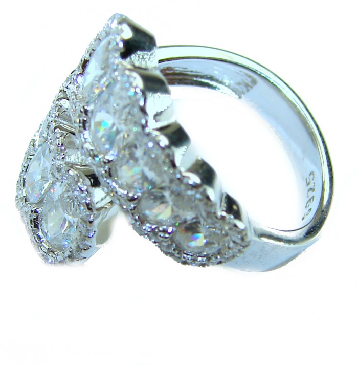 Art Deco Genuine 6.5 carat White Topaz .925 Sterling Silver handcrafted Ring size 5 3/4 - Side view of Art Deco ring with white topaz in sterling silver.