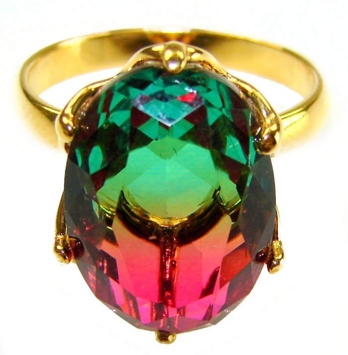 Rio De Janeiro 19.8 carat Brazilian Tourmaline .925 Sterling Silver Perfectly dipped in 18K Gold handcrafted Ring s. 9 1/4 - Close-up of Rio De Janeiro Brazilian Tourmaline ring.