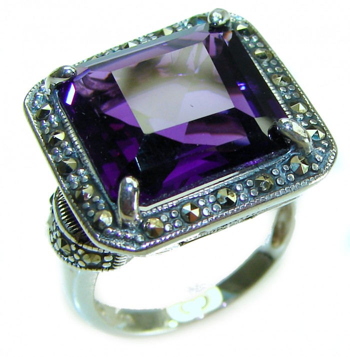 Dramatic design 12.8 carat AUTHENTIC Amethyst .925 Sterling Silver Handcrafted Ring size 8 - photo 4