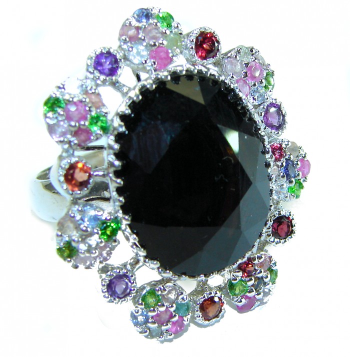 Roxanna - Huge 27.5 carat Black Onyx .925 Sterling Silver handcrafted ring; s. 7 1/4 - photo 3