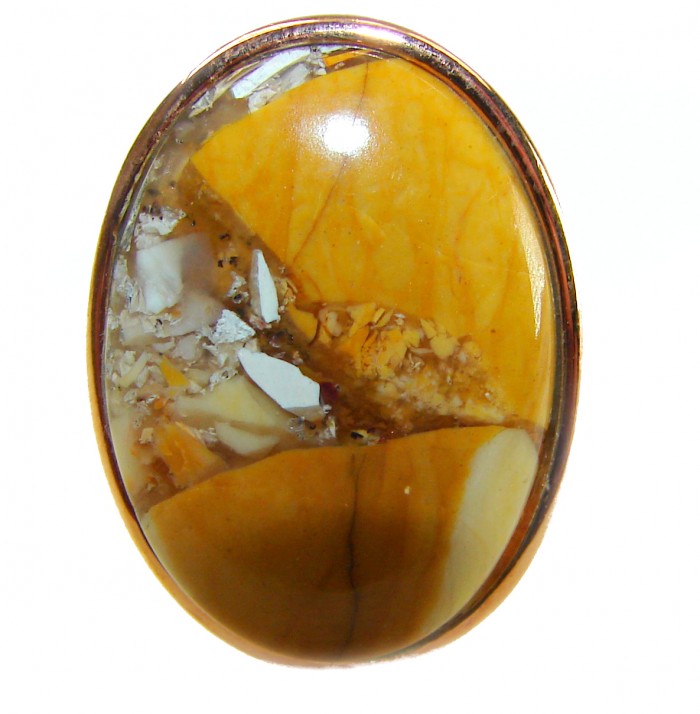 Flawless Australian Bracciated Mookaite 14K Gold over .925 Sterling Silver Ring size 7 adjustable - Close-up of Australian Bracciated Mookaite in 14K gold over .925 silver.