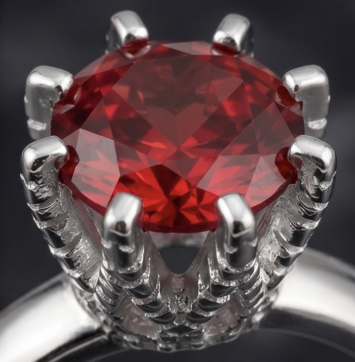 5.6 ctw Red Topaz .925 Sterling Silver handcrafted Statement Ring size 6 - Close-up of red topaz in sterling silver prong setting