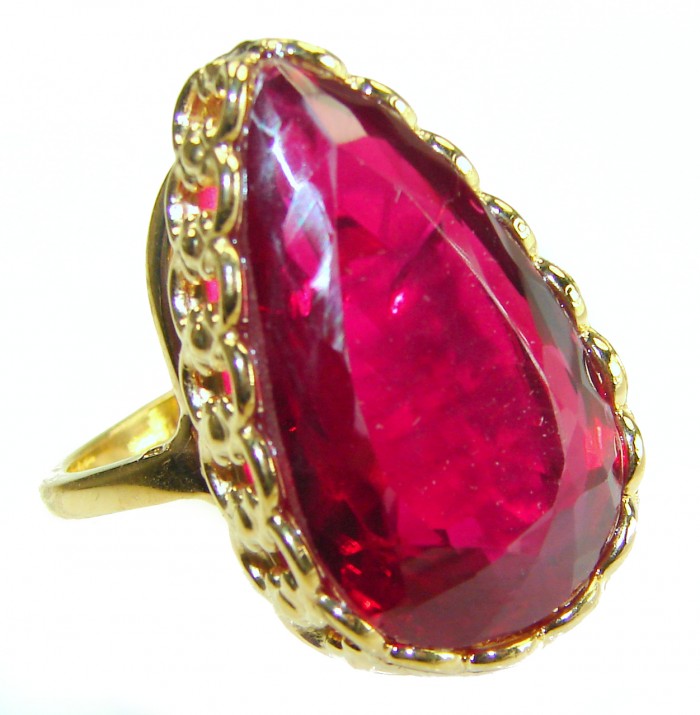 Red Brilliance 44.5 carat Red Topaz 14K Gold over .925 Silver handcrafted Large Cocktail Ring s. 8 1/2 - photo 2