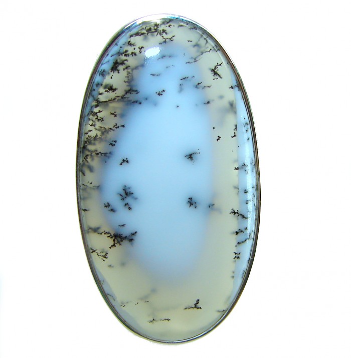 Top Quality Dendritic Agate .925 Sterling Silver handcrafted Ring s. 7 ADJUSTABLE - Close-up of dendritic agate set in .925 sterling silver.