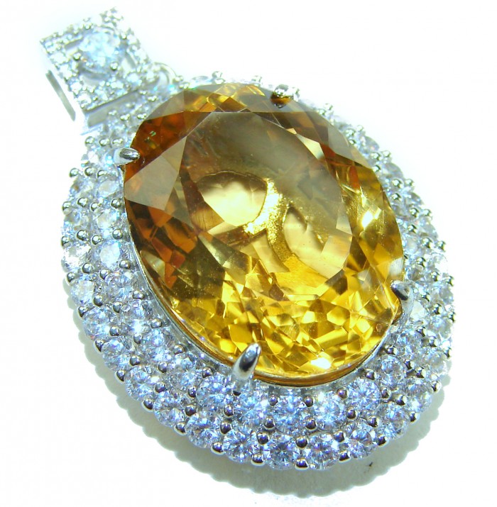 Tiffany - amazing quality 22.7 CARAT genuine Brazilain Citrine rhodium over .925 Sterling Silver handmade pendant - photo 3
