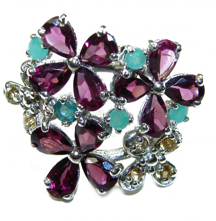 Rose Garden Beauty authentic Garnet .925 Sterling Silver handcrafted ring size 7 3/4 - photo 2