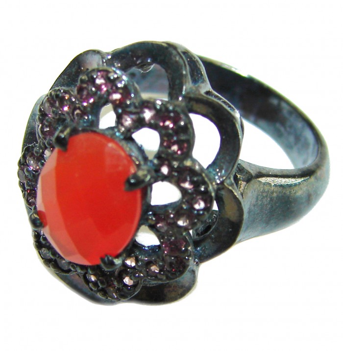 Orange Power natural 4.8 carat Carnelian black rhodium over .925 Sterling Silver handmade ring s. 8 - photo 1