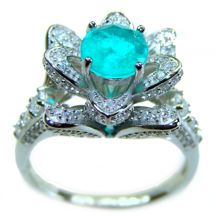 Gabriella - Luxurious 3.6 carat Emerald .925 Sterling Silver handcrafted Cocktail Ring s. 8 1/4 - Close-up of Gabriella emerald ring in .925 sterling silver.