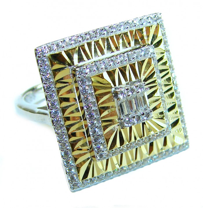 Art Deco 18.2 carat White Topaz 14K Gold over .925 Silver handcrafted Cocktail Ring s. 6 1/4 - Square Art Deco ring, top view, 14K gold over silver with white topaz.