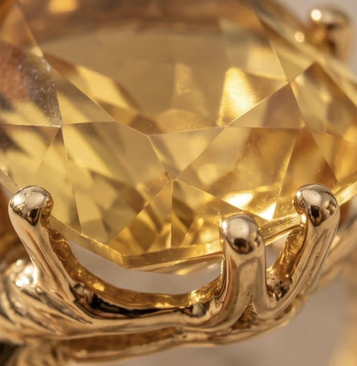 22.8 carat Genuine Heliodor 18K Gold over .925 Sterling Silver handcrafted ring size 10 - Close-up of 22.8 carat heliodor in 18K gold over sterling silver.