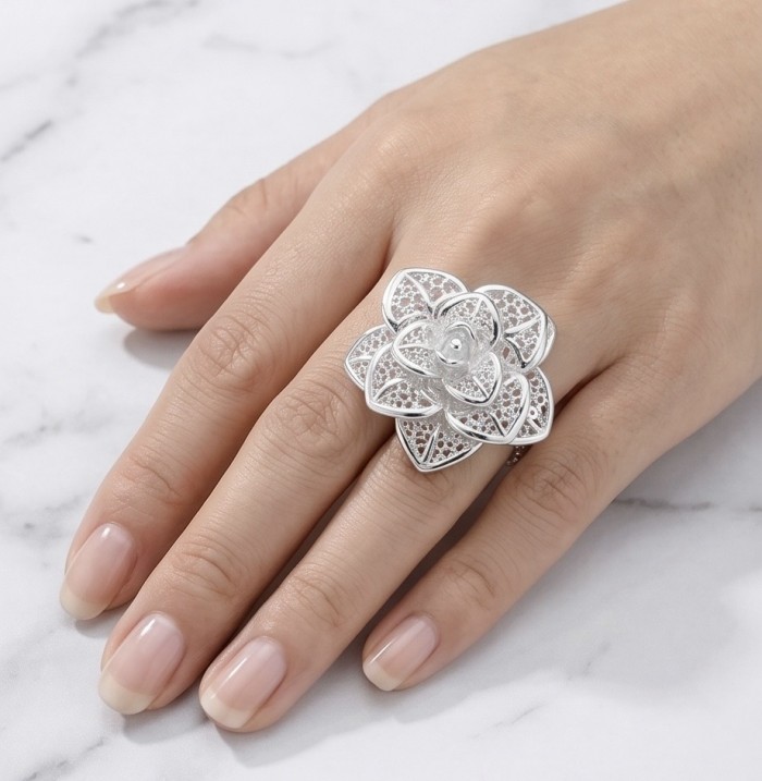 Silver Rose Vintage style Luxurious fashion ring s. 7 adjustable - photo 2