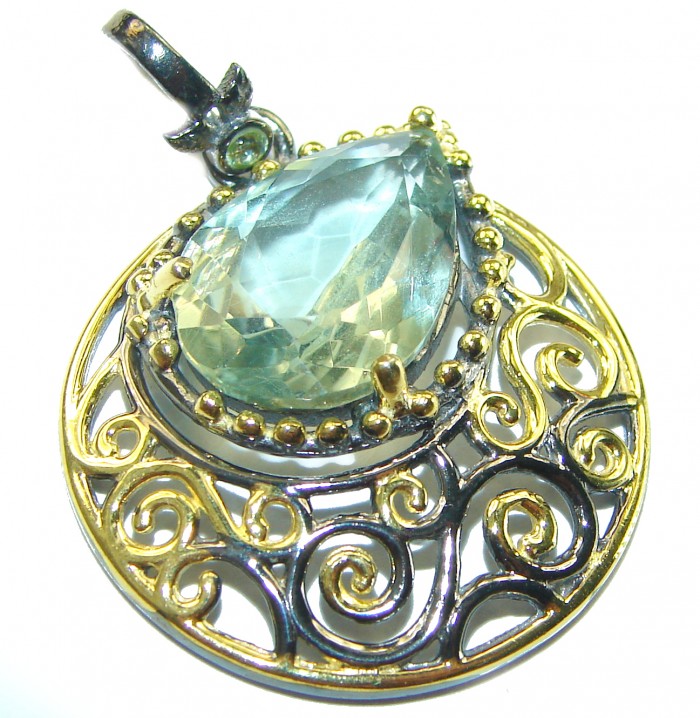 Natural Green Amethyst 14K Gold over .925 Sterling Silver handmade Pendant - photo 3