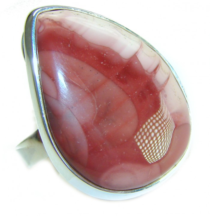 Genuine Imperial Jasper .925 Sterling Silver handcrafted ring s. 7 adjustable - Stone close-up of Genuine Imperial Jasper .925 Sterling Silver ring
