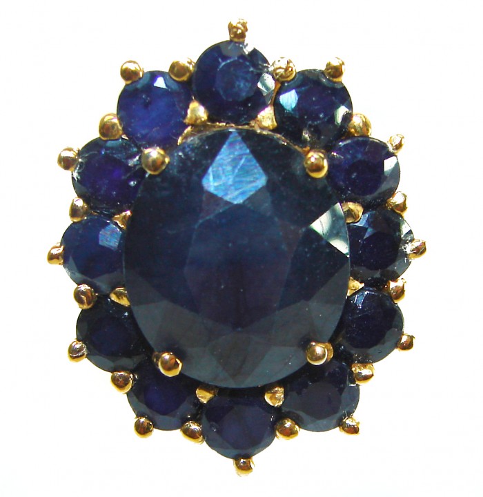 Authentic 18.8 carat Sapphire 14K Gold over .925 Sterling Silver handcrafted Ring size 7 3/4 - Close-up of sapphire ring set in 14K gold over sterling silver