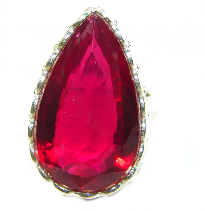 Red Brilliance 44.5 carat Red Topaz .925 Silver handcrafted Large Cocktail Ring s. 8 1/2 - photo 3