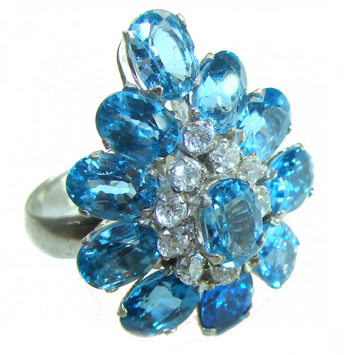 Ocean 11.5 carat London Blue Topaz .925 Sterling Silver Perfectly handcrafted Ring s. 7 1/4 - Close-up of Ocean 11.5 carat London Blue Topaz ring on white background.