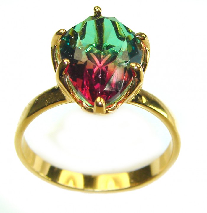 7.9 carat pear cut Brazilian Tourmaline 14K Gold over .925 Sterling Silver Perfectly handcrafted Ring s. 9 - photo 2
