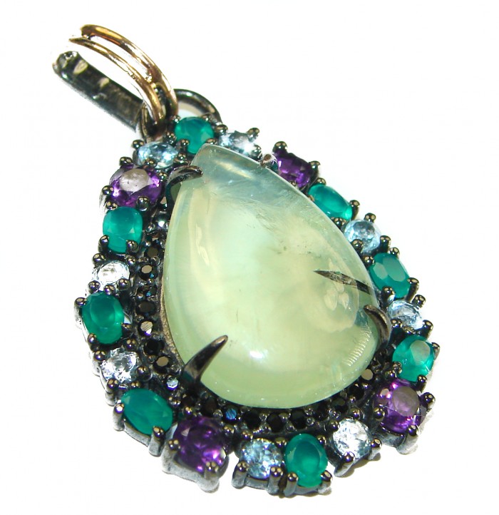 Genuine Prehnite black rhodium over .925 Sterling Silver handcrafted Pendant - photo 1