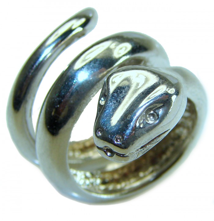 Large Boa Snake .925 Sterling Silver handcrafted Statement Ring size 7 1/2 - photo 3