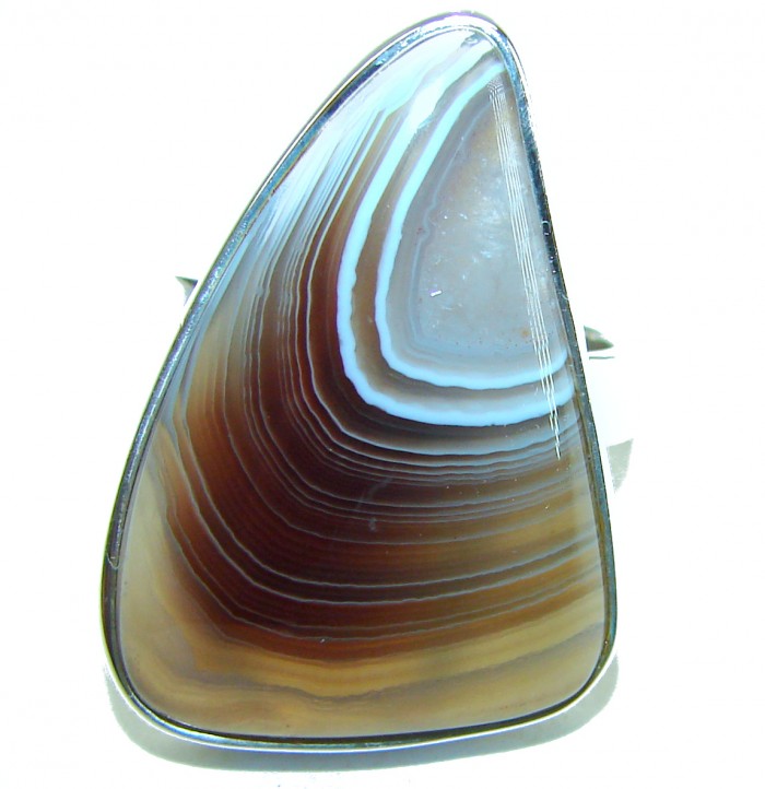 Top Quality Botswana Agate .925 Sterling Silver handcrafted Ring s. 8 adjustable - Close-up of Botswana Agate stone in .925 Sterling Silver ring setting.