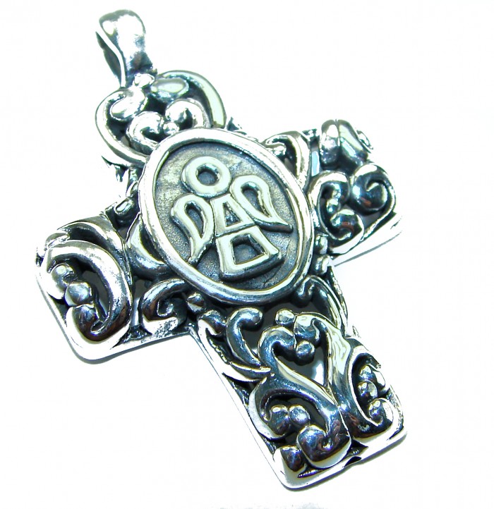 Protective angel - Holy Cross .925 Sterling Silver Pendant - Sterling silver cross pendant with angel motif, front detail view.