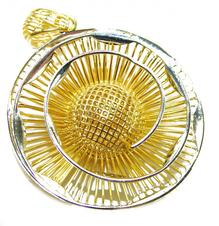 Dubai Style - Golden Rose .925 Sterling Silver dipped in 22K Gold handmade Pendant - Front view of Golden Rose pendant in sterling silver and gold plating.
