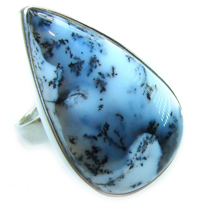 Top Quality Dendritic Agate .925 Sterling Silver handcrafted Ring s. 7 adjustable - Close-up of dendritic agate ring in .925 sterling silver.