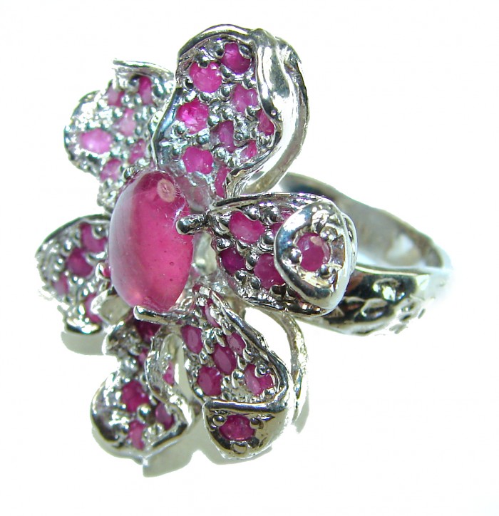 Large Red Flower - Beauty of Nature natural 24.5 carat Ruby .925 Sterling Silver handmade Statement Ring size 6 1/2 - photo 2