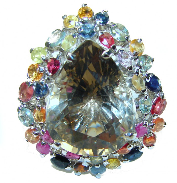 Egyptian Night 22.5 carat Champagne Topaz multicolored Sapphire .925 Sterling Silver Ring size 8 - photo 4
