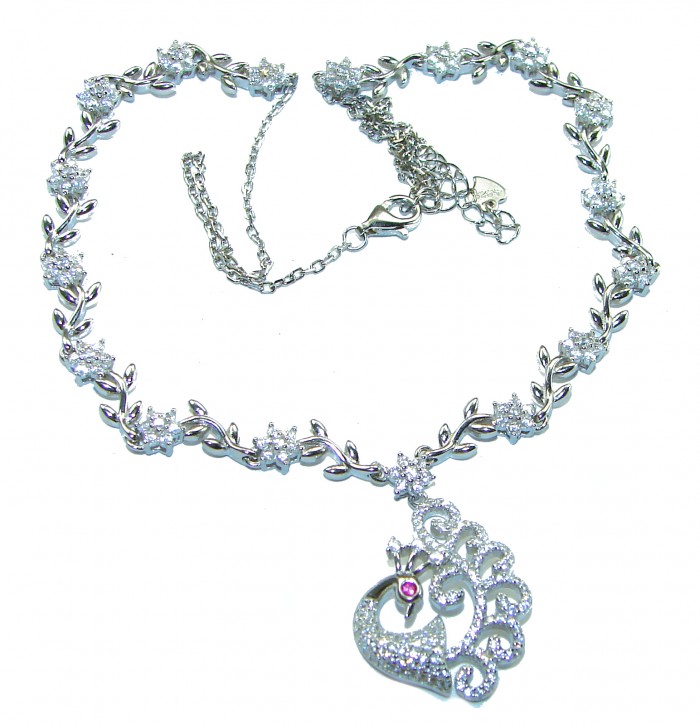 Graceful Swan White Topaz .925 Sterling Silver handcrafted necklace - photo 3
