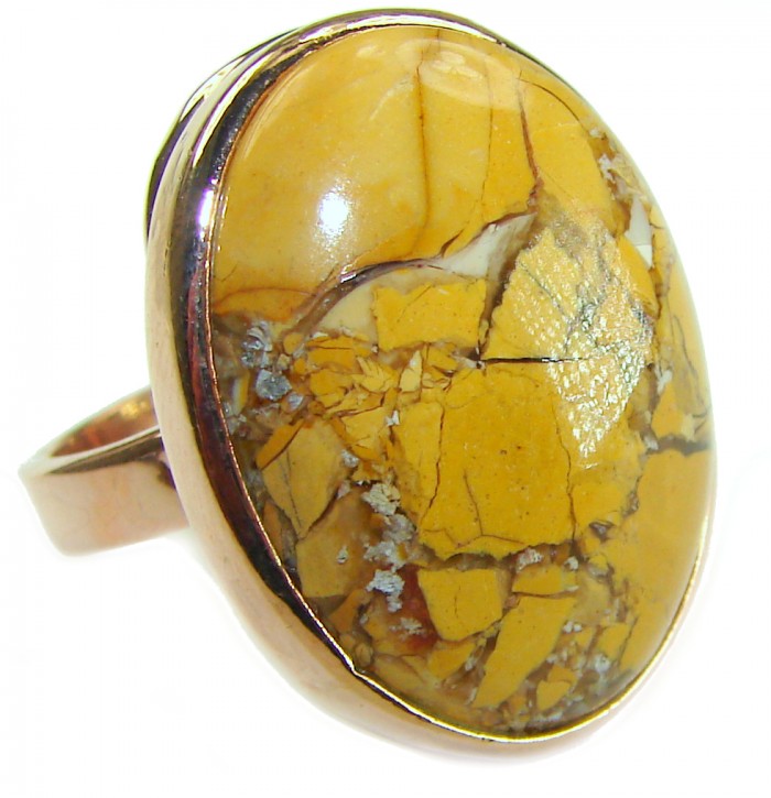 Flawless Australian Bracciated Mookaite 14K Gold over .925 Sterling Silver Ring size 8 adjustable - Close-up of Australian Bracciated Mookaite ring in 14K gold over silver.