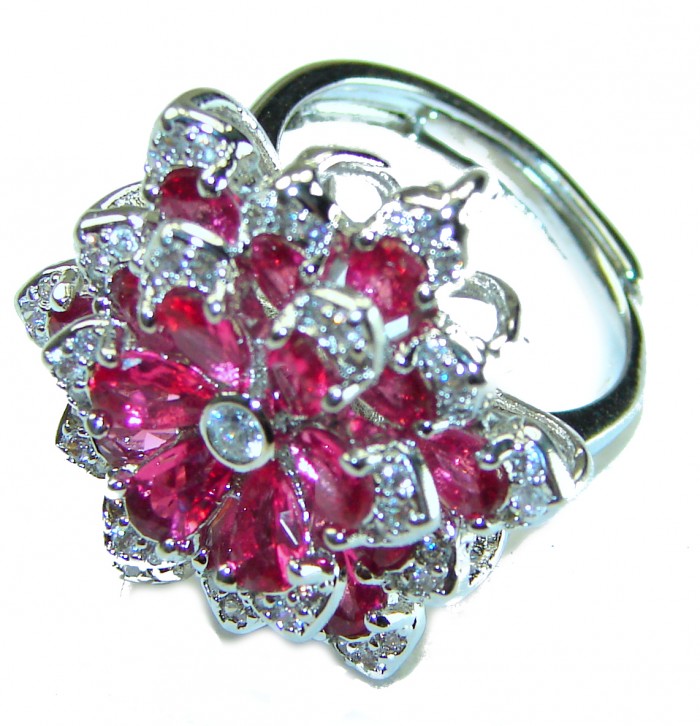 Wild Red Rose Natural 8.5 carat Ruby .925 Sterling Silver handmade Statement Ring size 6 - photo 2