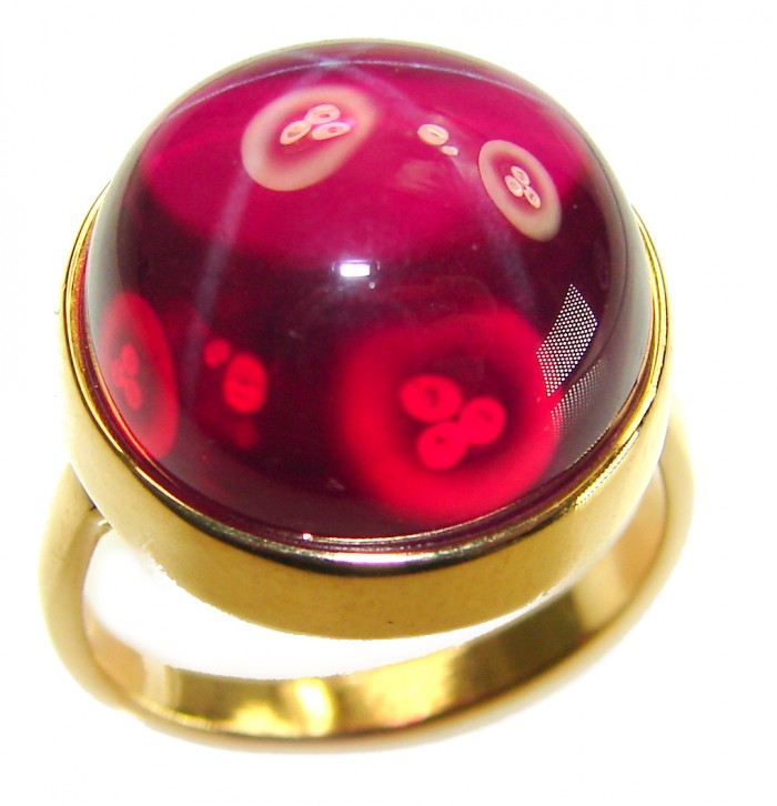 Bella Rosa Genuine 12.8 CARAT Star Ruby 18k GOLD OVER .925 Sterling Silver Statement Ring size 8 - Close-up of Bella Rosa Star Ruby ring in gold setting