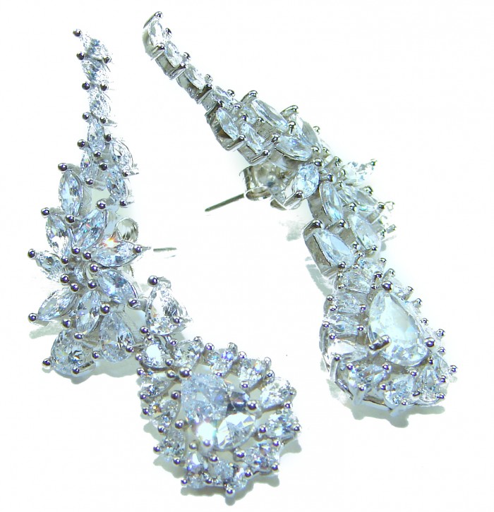 Allure Natural 10.2 carat White Topaz .925 Sterling Silver handcrafted earrings - Allure Natural 10.2 carat White Topaz earrings, side view close-up.
