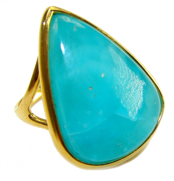 Angel Blue 20.8 carat Aquamarine .925 Sterling Silver dipped in 18K Gold handcrafted Large ring size 7 1/2 - Close-up of Angel Blue aquamarine ring in sterling silver dip.