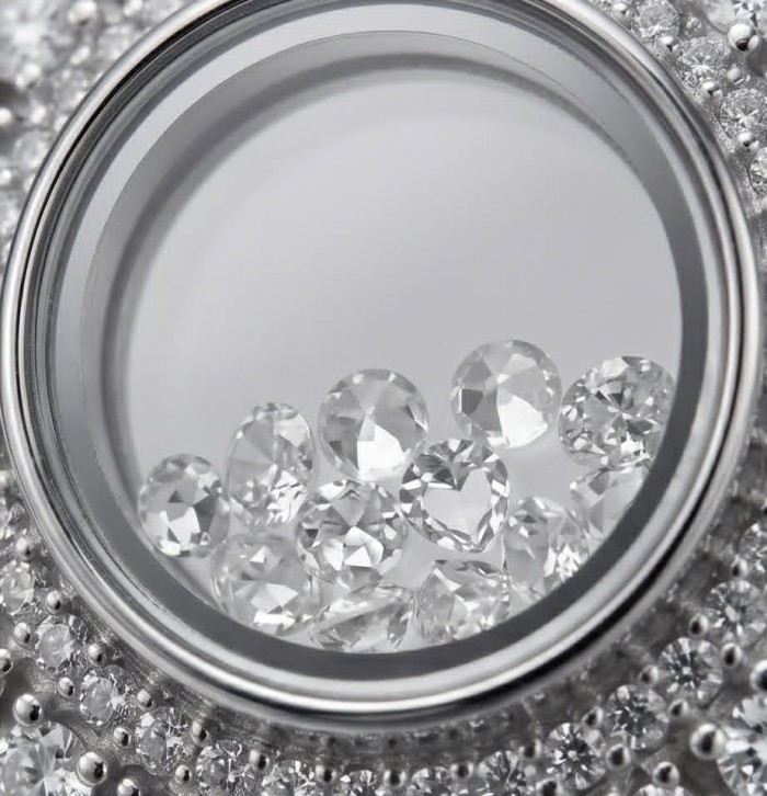 Floating Memories 10.5 carat White Sapphire .925 Sterling Silver Handcrafted Ring size 9 - Close-up of Floating Memories white sapphire in sterling silver setting.