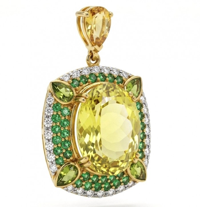 Tiffany - amazing quality 26.7 CARAT genuine Brazilian Citrine 18 K Gold over .925 Sterling Silver handmade pendant - Close-up of a pendant featuring a 26.7 carat Brazilian citrine stone.