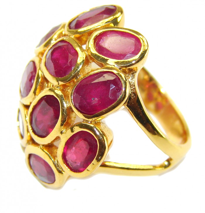 The Crimson Flame 33.5 CARAT Ruby 24K Gold over .925 Sterling Silver handcrafted Ring Statement Ring s. 7 3/4 - photo 2