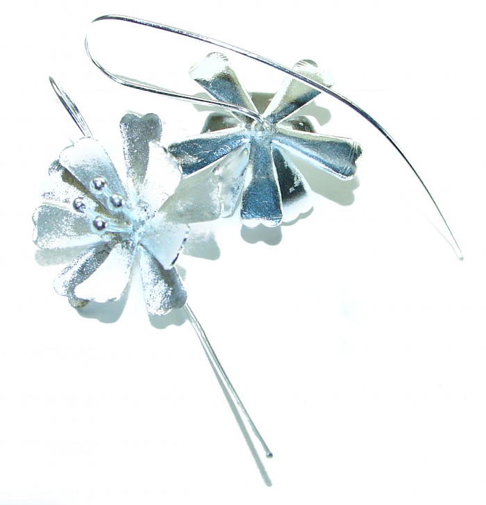 Silver Flowers Italy made .925 Sterling Silver Earrings - photo 1