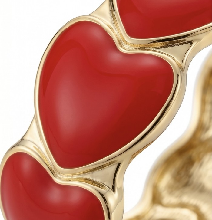 Ten Hearts Red Enamel Vintage style Luxurious Golden Hinge Bangle Bracelet - photo 3